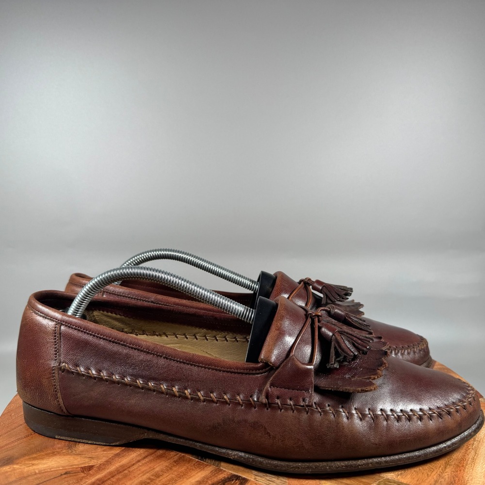 Santoni Mens Brown Leather Tassel Kiltie Loafers Italy 21157450 Size 10.5 D